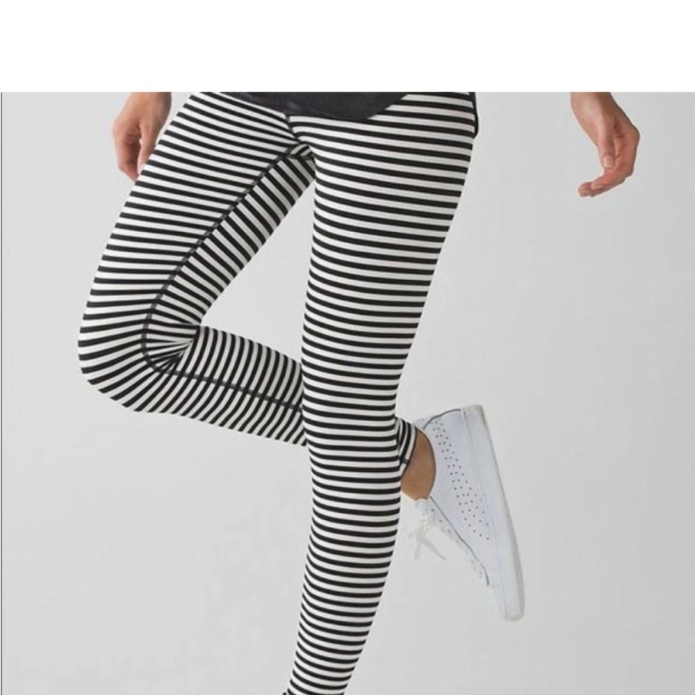 lululemon athletica Wunder Under Black and White Striped Leggings